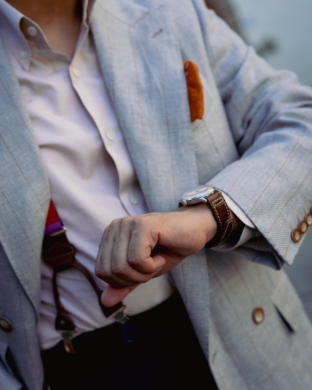 Light Grey Striped Double-Breasted Blazer Gargee