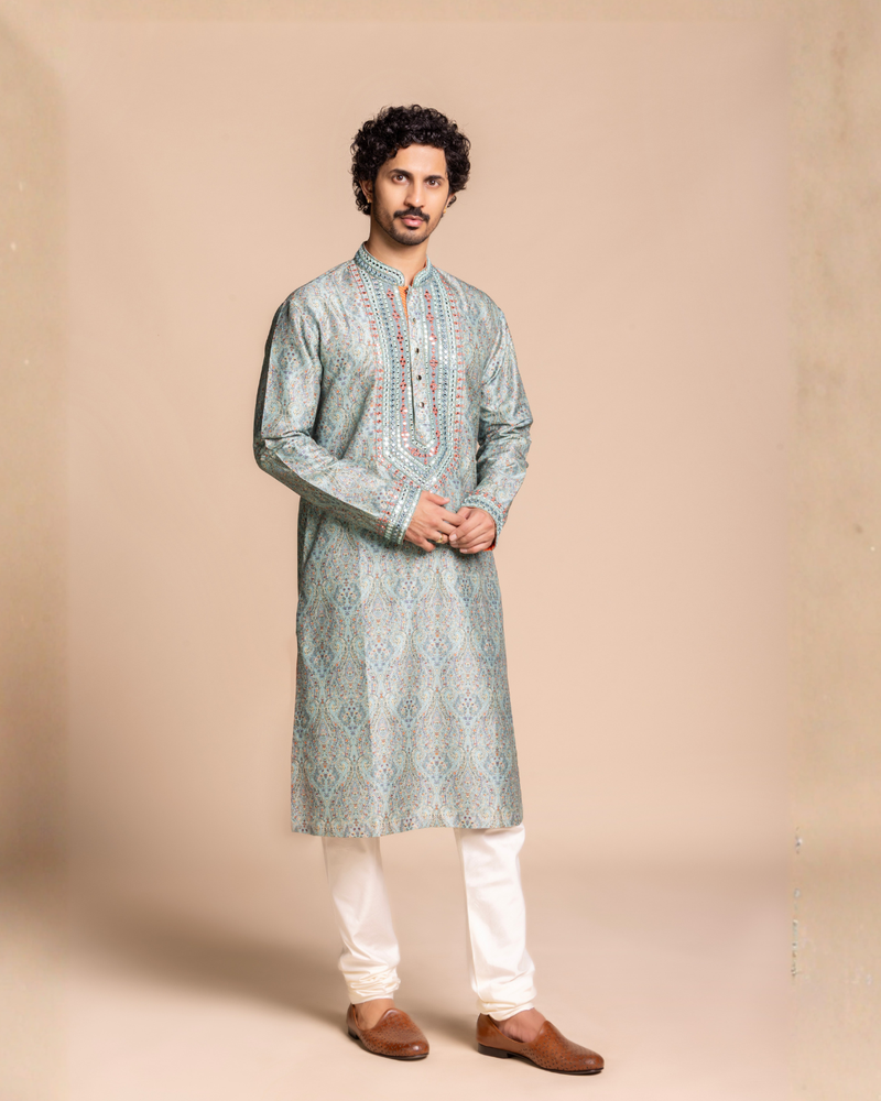 Sage Printed Mirror Work Kurta Gargee