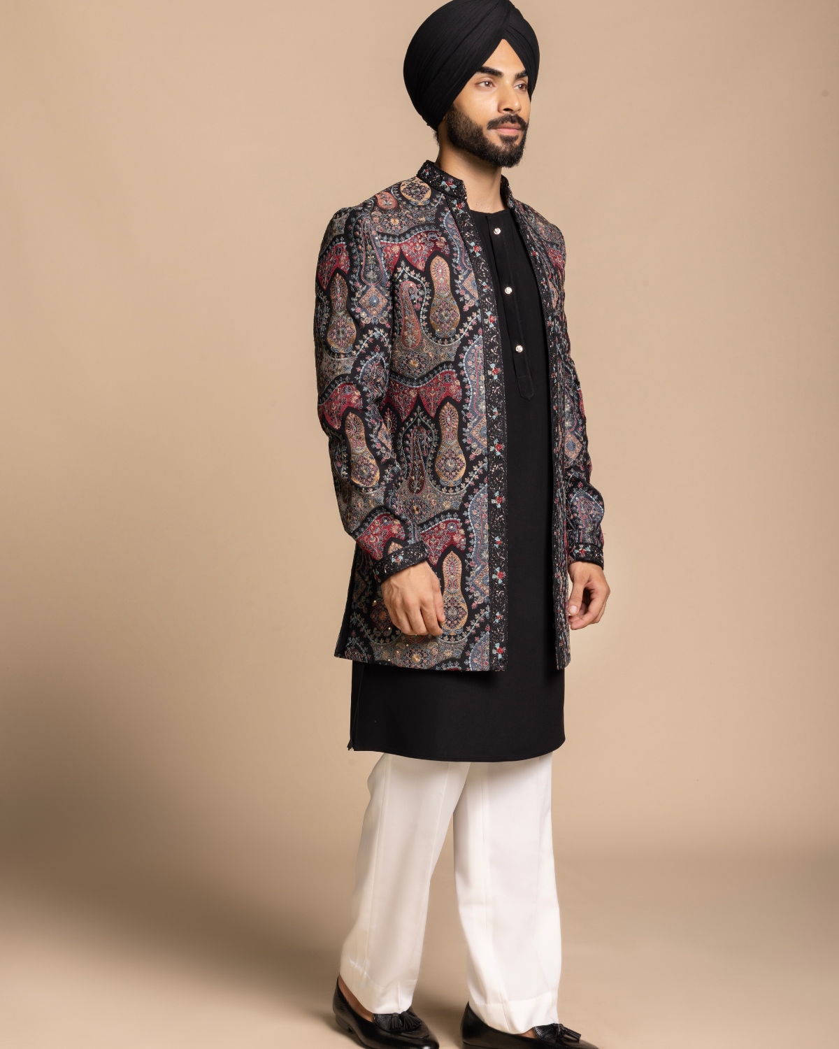 Black Jamavar Paisley Shrug Set Gargee