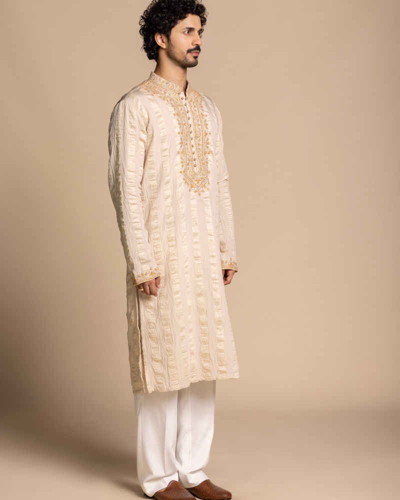 Beige Embroidered Tencil Kurta Set Gargee