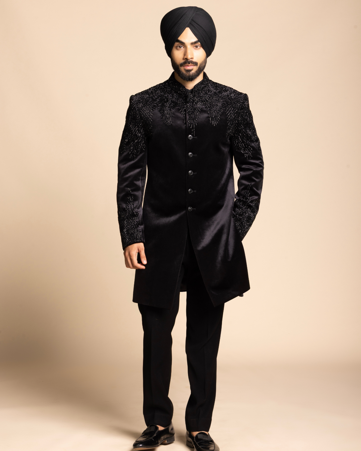 Velvet Noir Embellished Indowestern Gargee