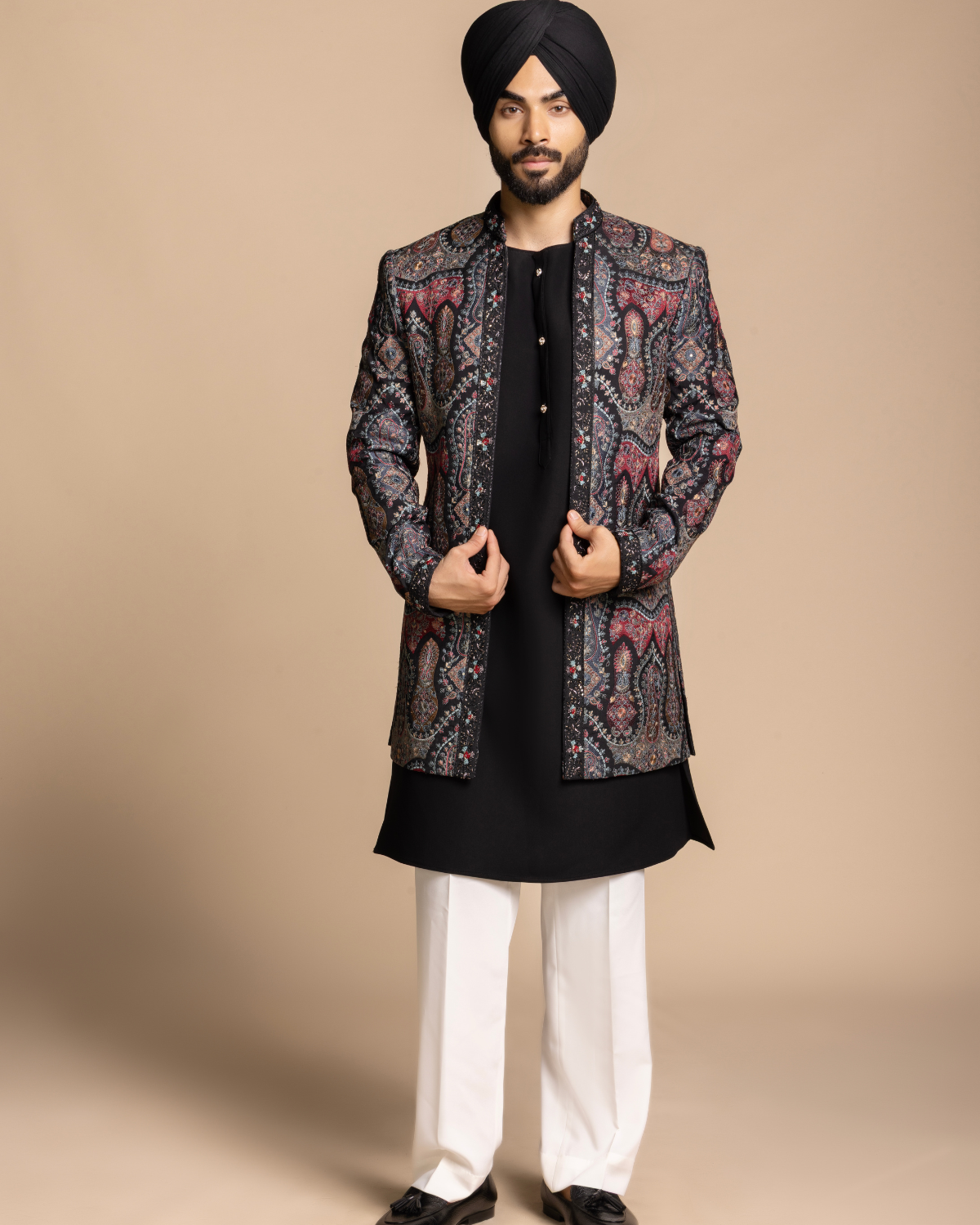 Black Jamavar Paisley Shrug Set Gargee