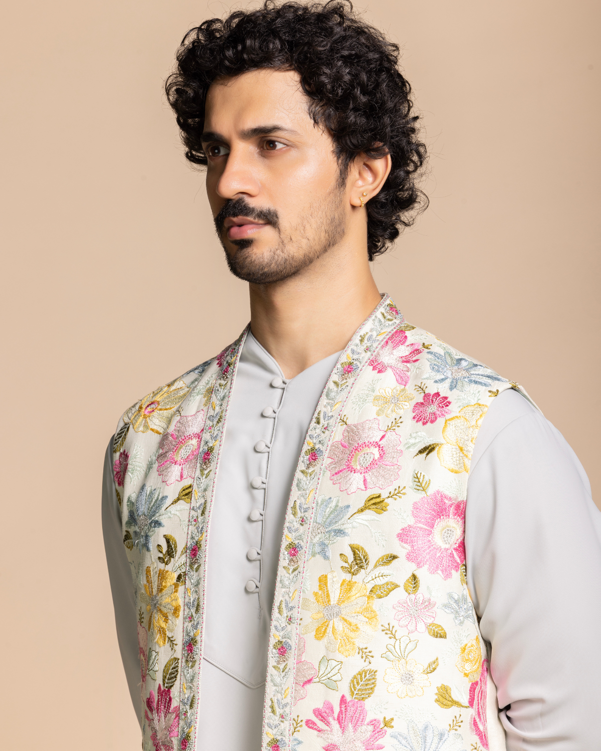 Powder Blue Embroidered Shrug Set Gargee