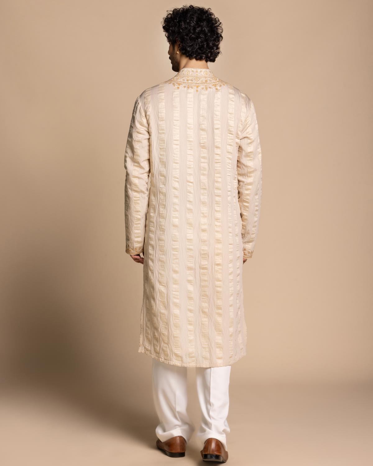 Beige Embroidered Tencil Kurta Set Gargee