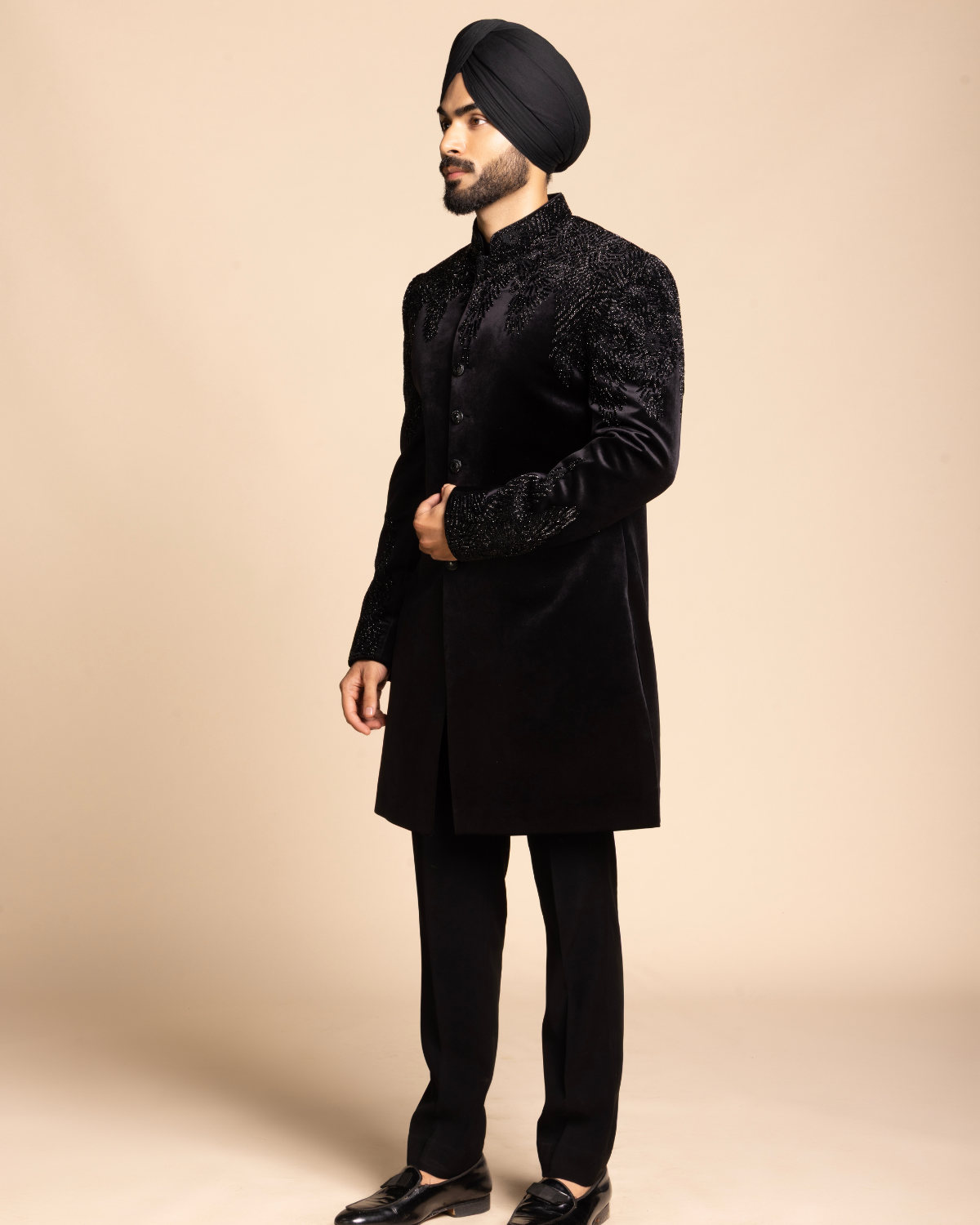 Velvet Noir Embellished Indowestern Gargee