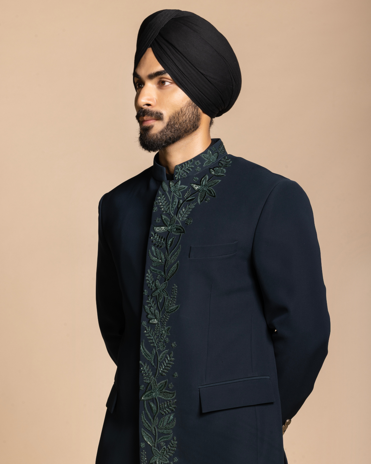 Deep Teal Placket Embroidery Jodhpuri Set Gargee