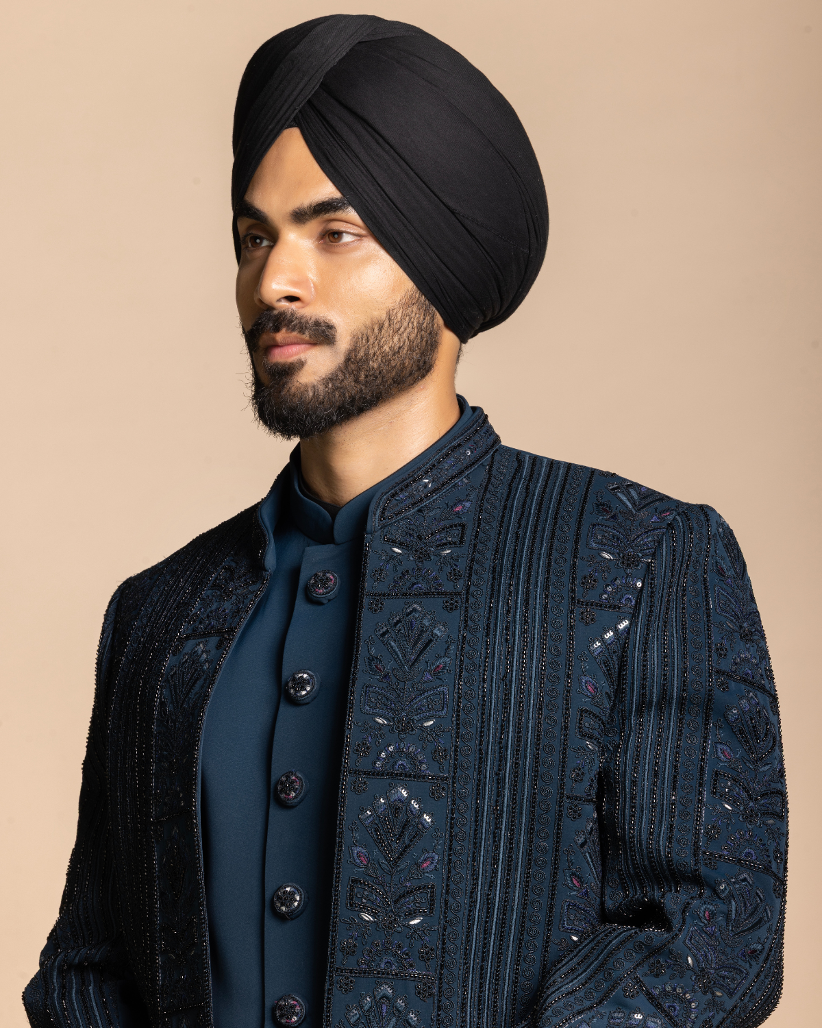 Deep Teal Layered Indo-Western Gargee