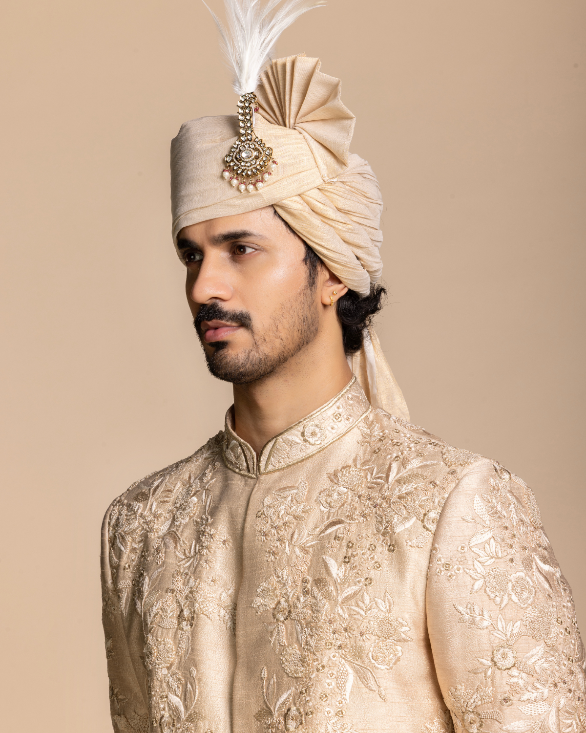 Champagne Royal Embroidered Sherwani Gargee