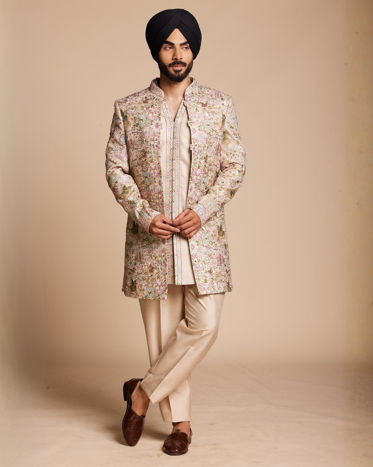 Blush Floral Embroidered Indowestern Gargee