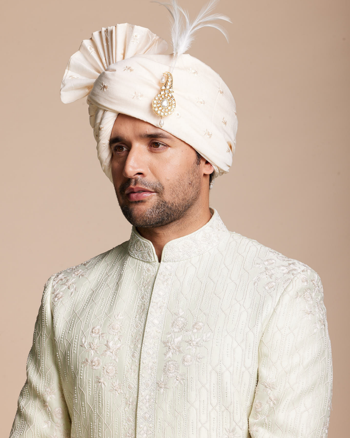 Ivory  Embroidered Sherwani Gargee