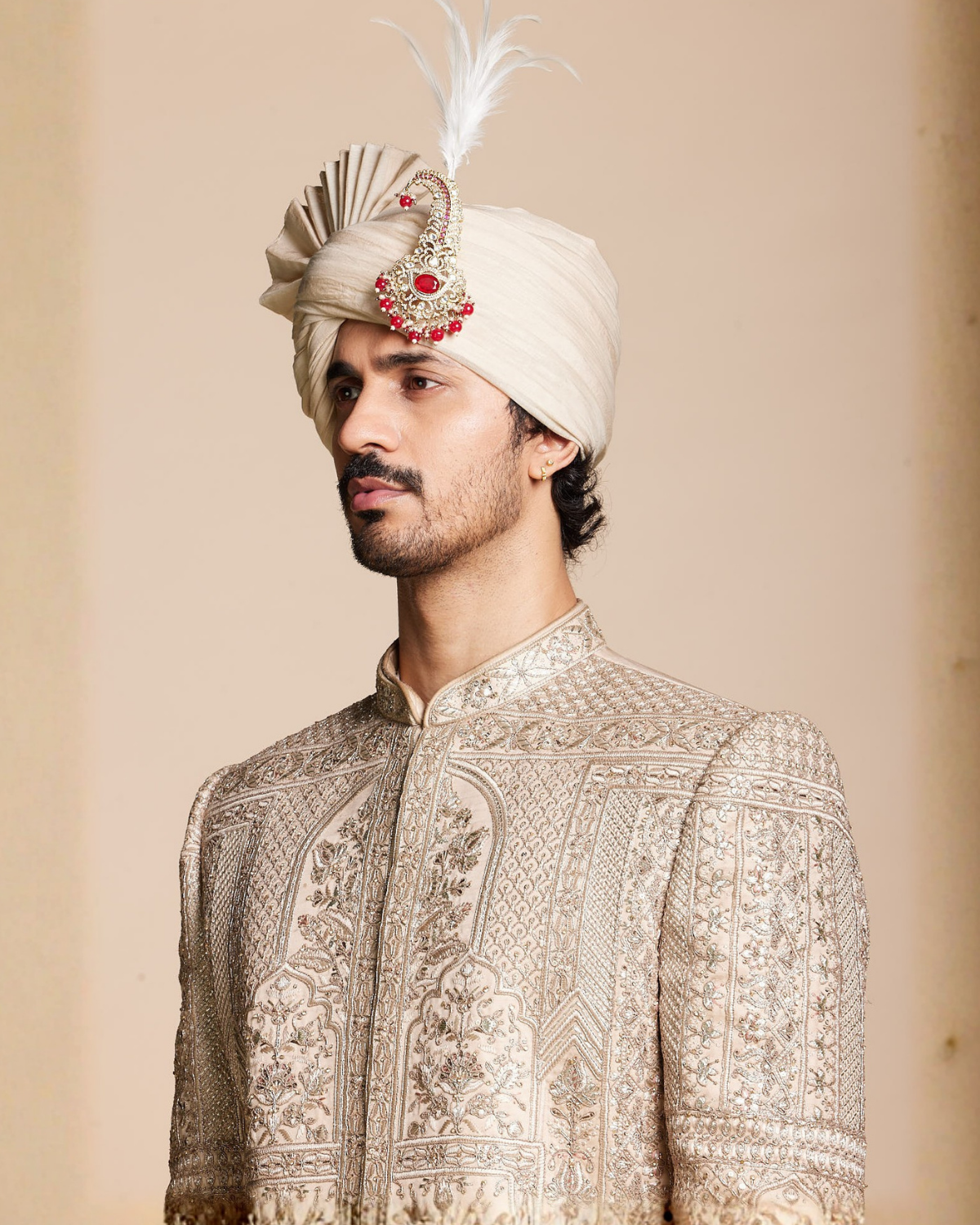 Champagne Floral Embroidered Sherwani Gargee