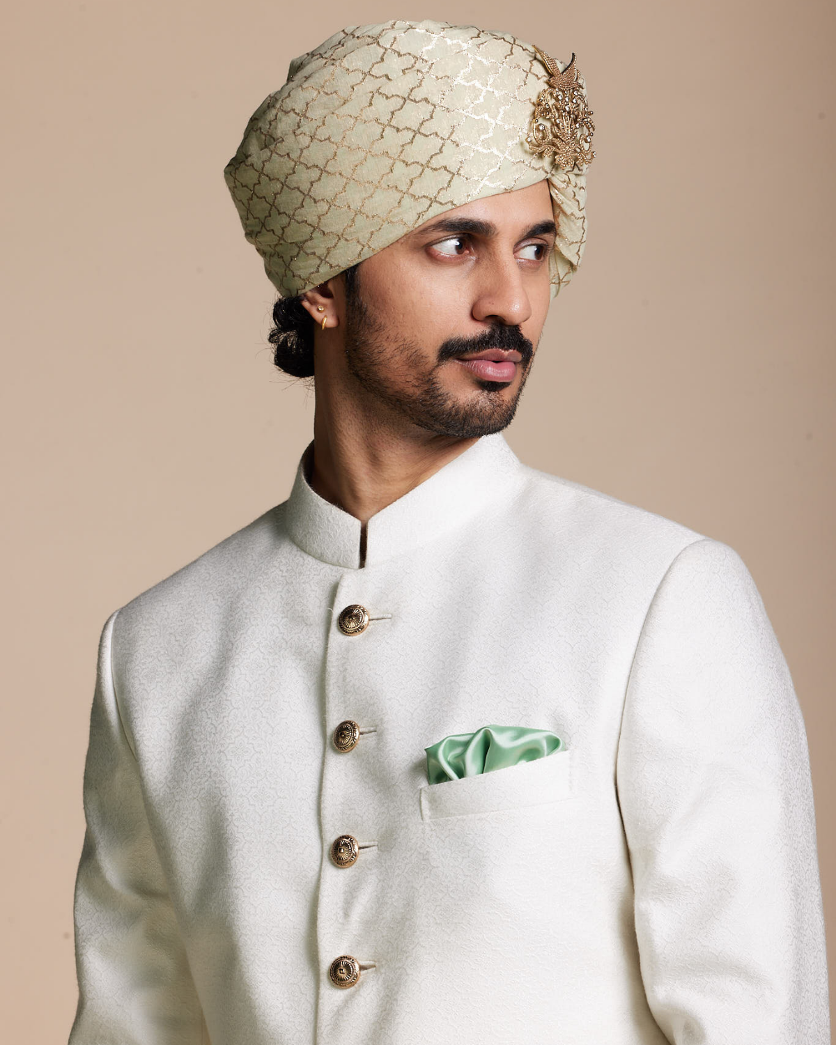Ivory Jacquard Sherwani Set Gargee