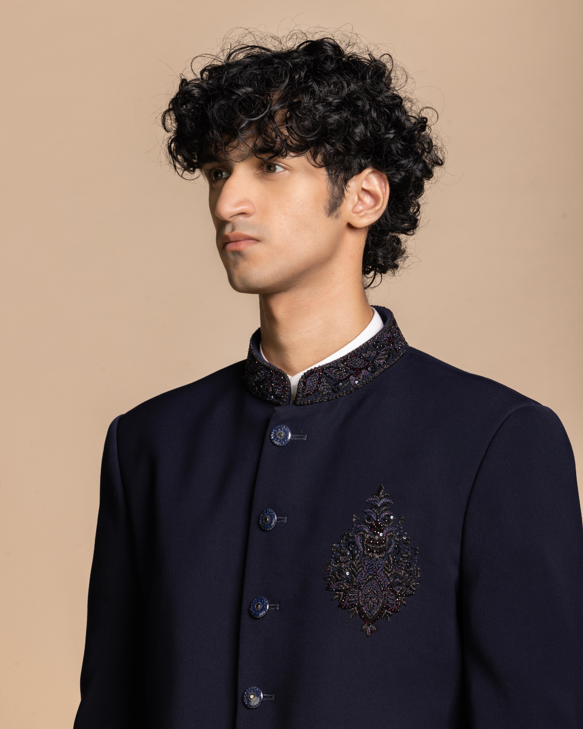 Midnight Blue Embroidered Jodhpuri Set Gargee