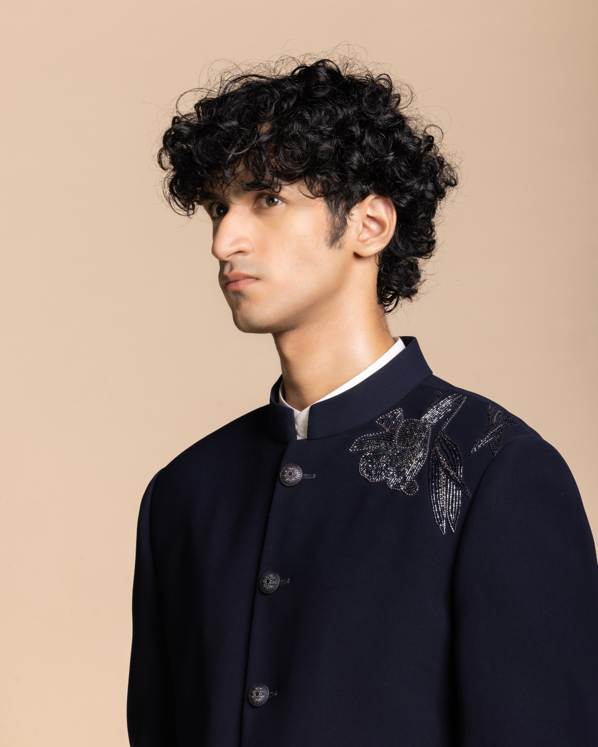 Navy Metallic Jodhpuri Set Gargee