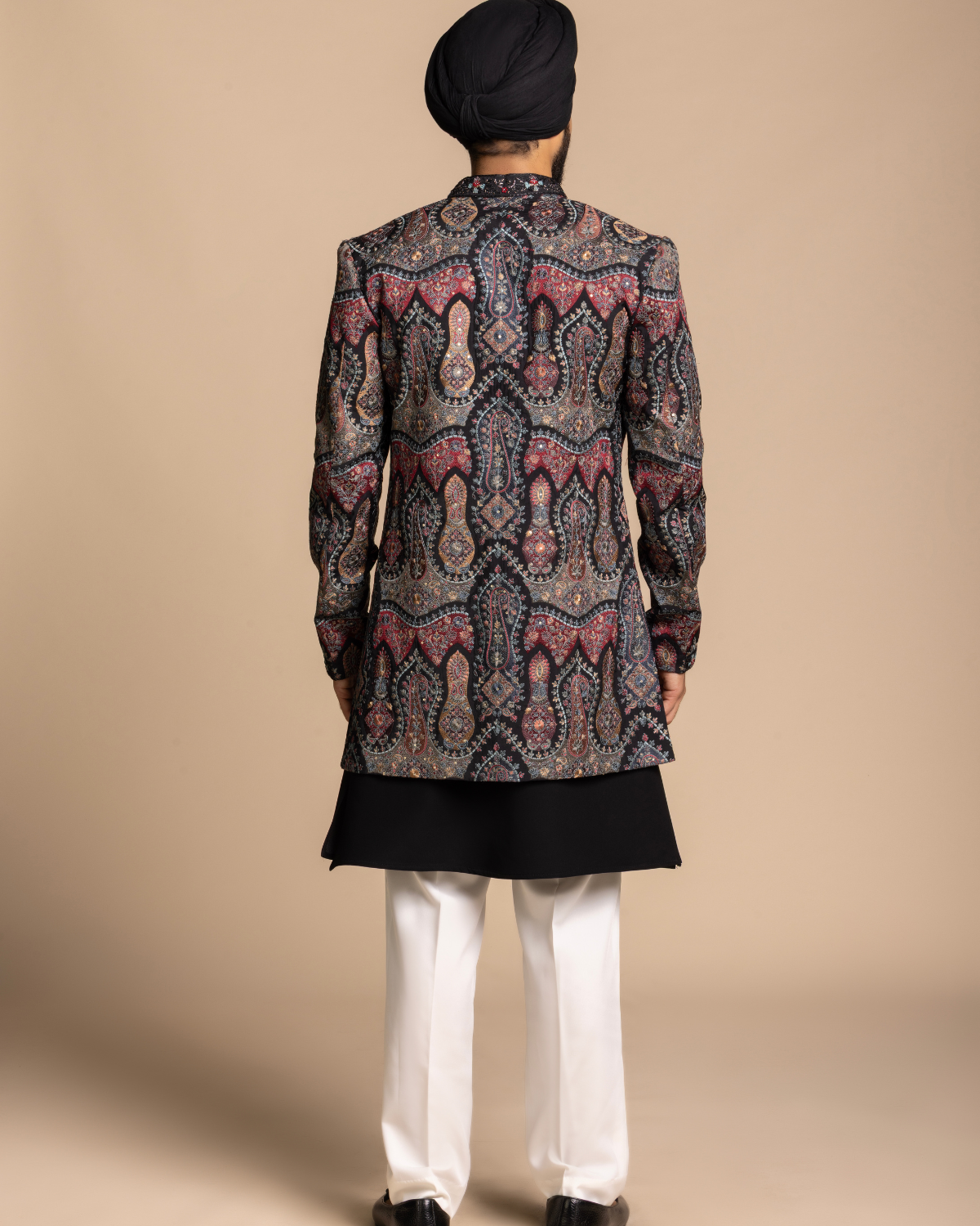 Black Jamavar Paisley Shrug Set Gargee