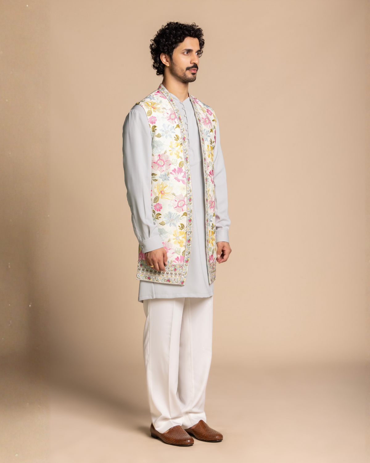 Powder Blue Embroidered Shrug Set Gargee