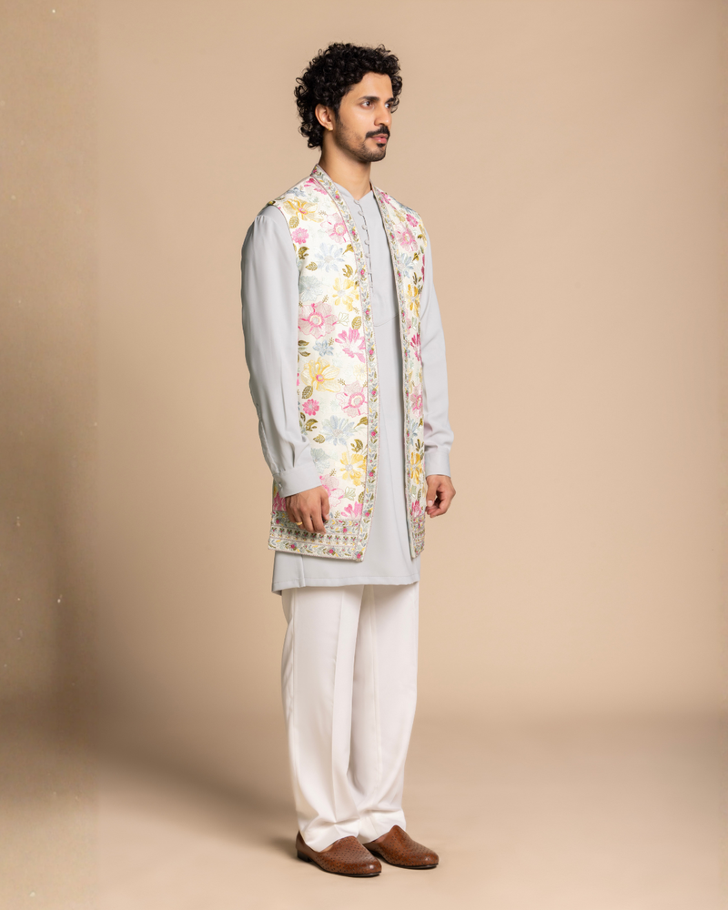 Powder Blue Embroidered Shrug Set Gargee