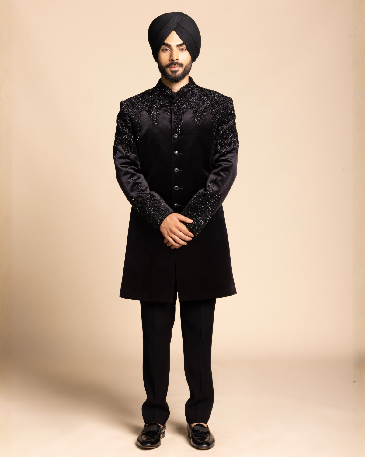 Velvet Noir Embellished Indowestern Gargee