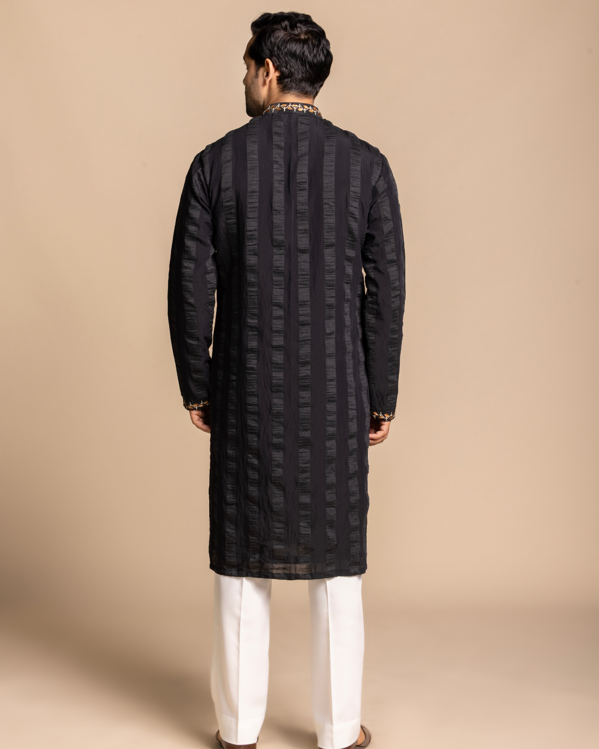 Black Textured Embroidered Kurta Set Gargee
