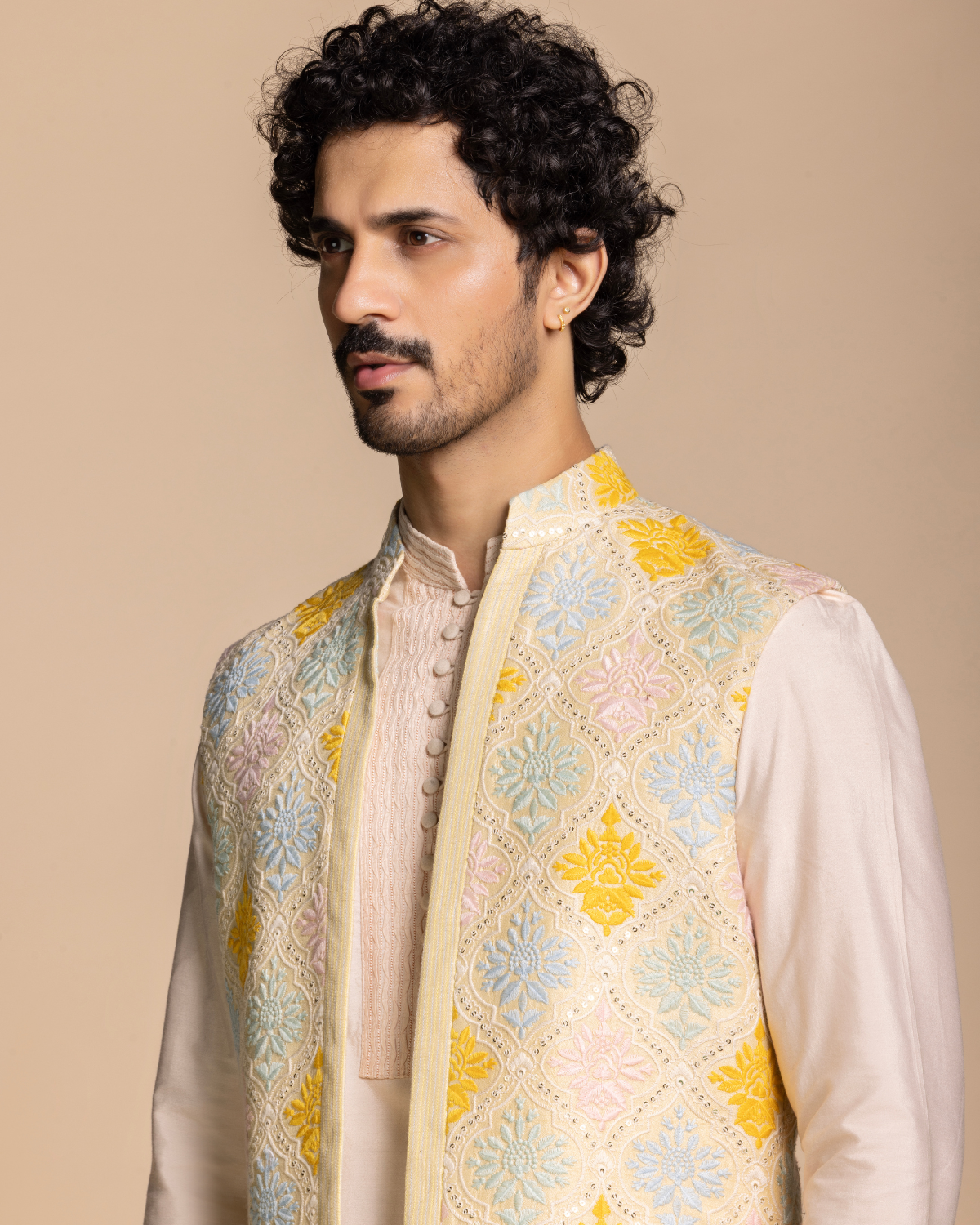 Pastel Floral Embroidered Shrug Set Gargee