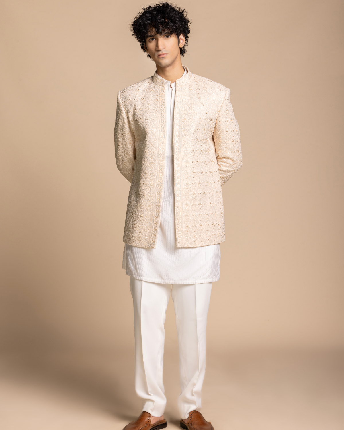 Ivory Sequined Shrug Set Gargee