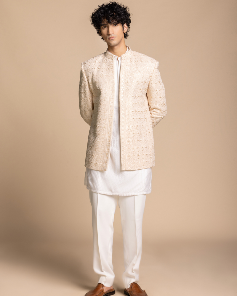 Ivory Sequined Shrug Set Gargee