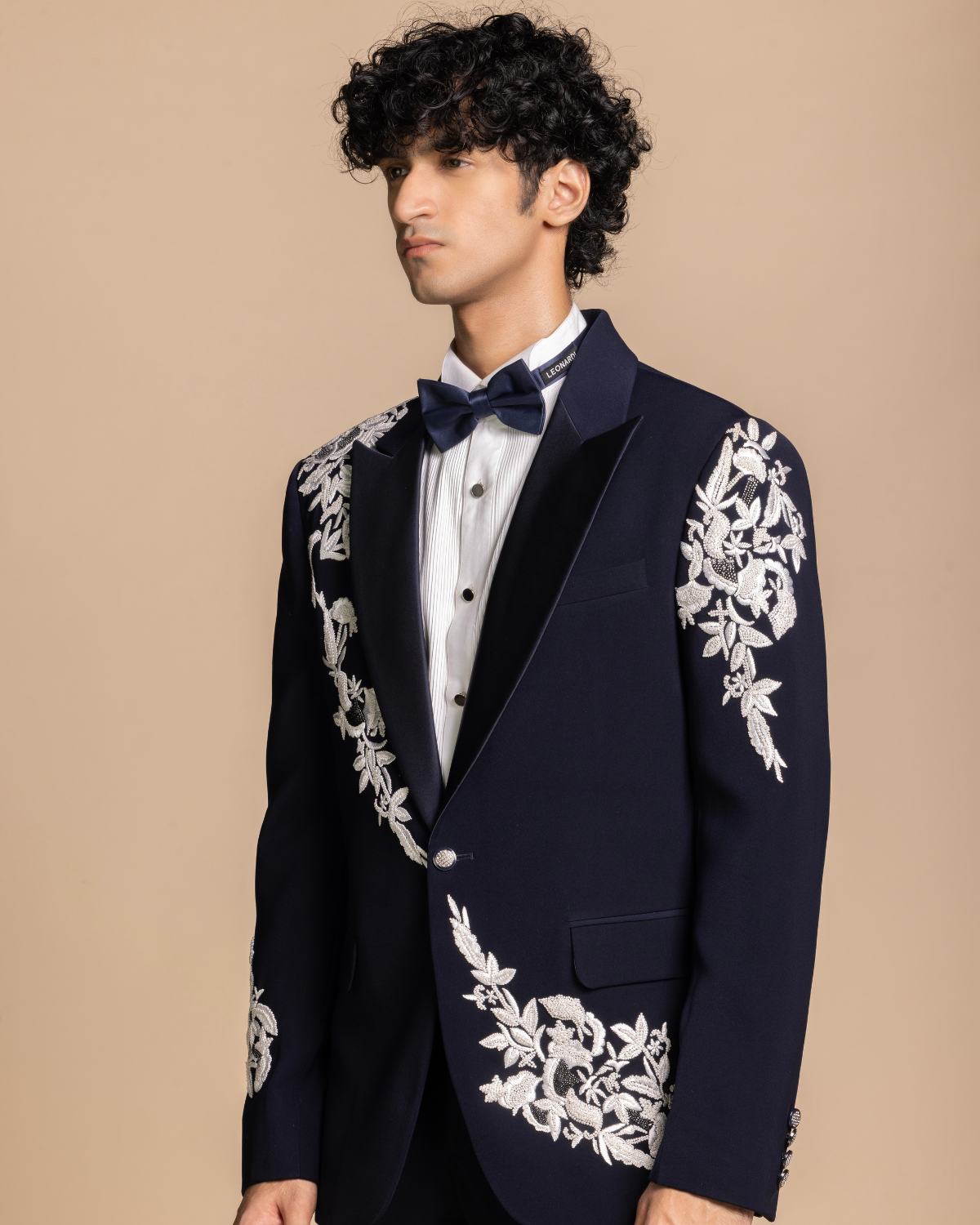Navy Floral Embroidered Tuxedo Gargee