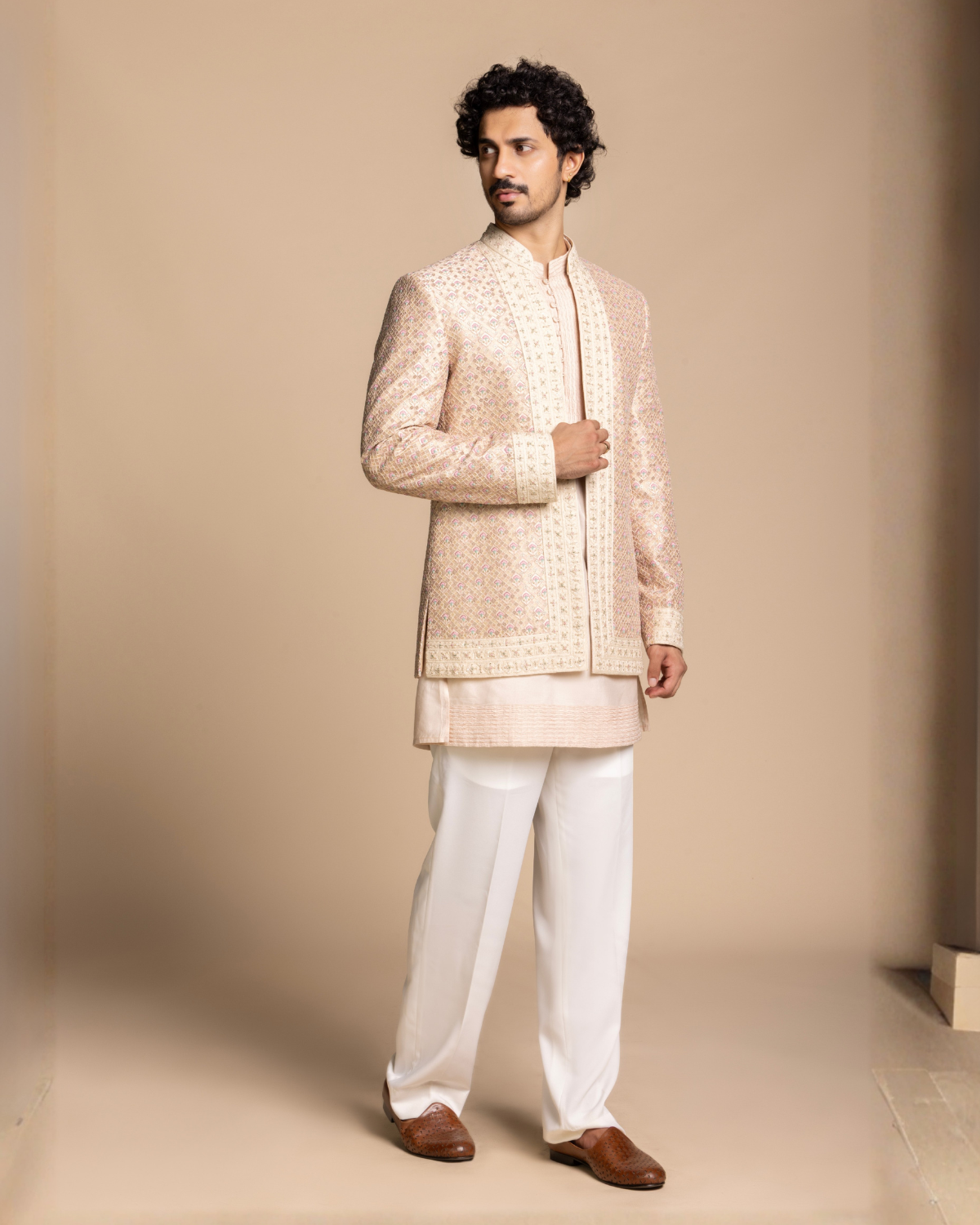 Blush Embroidered Shrug Set Gargee