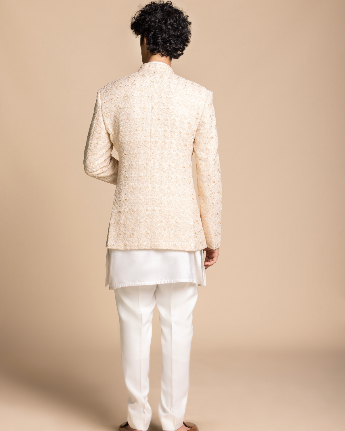 Ivory Sequined Shrug Set Gargee