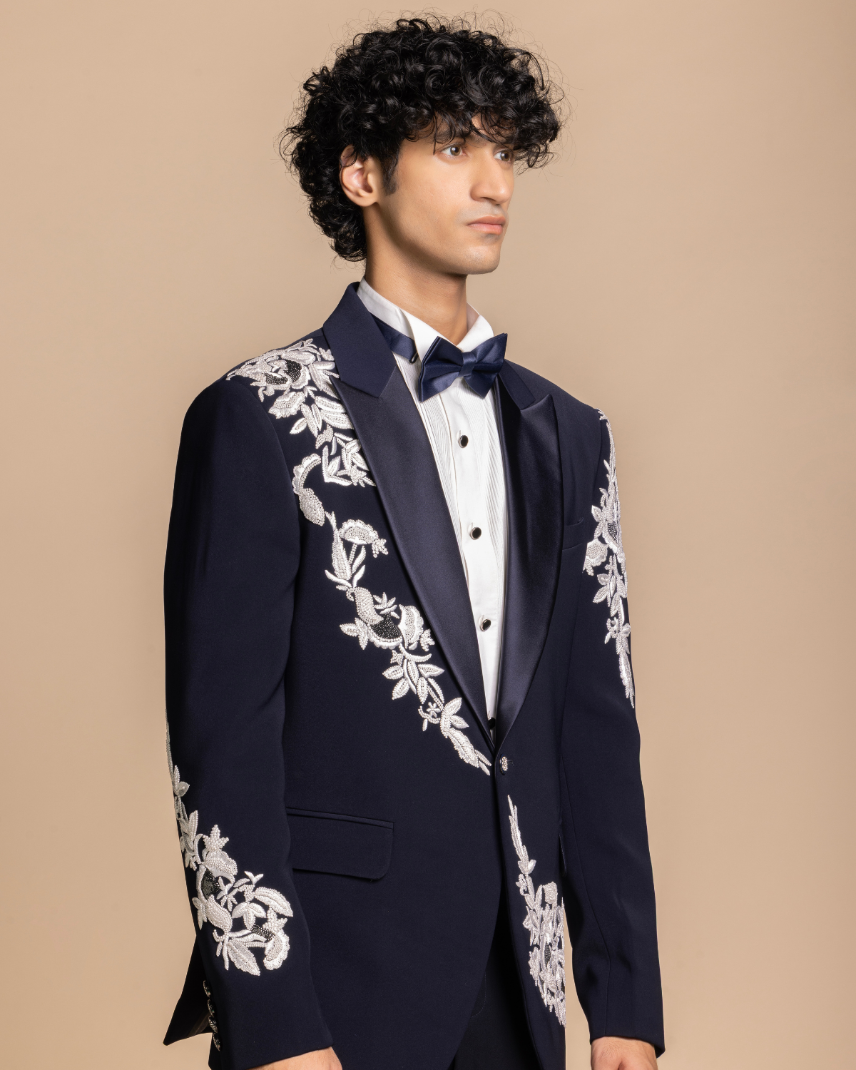 Navy Floral Embroidered Tuxedo Gargee