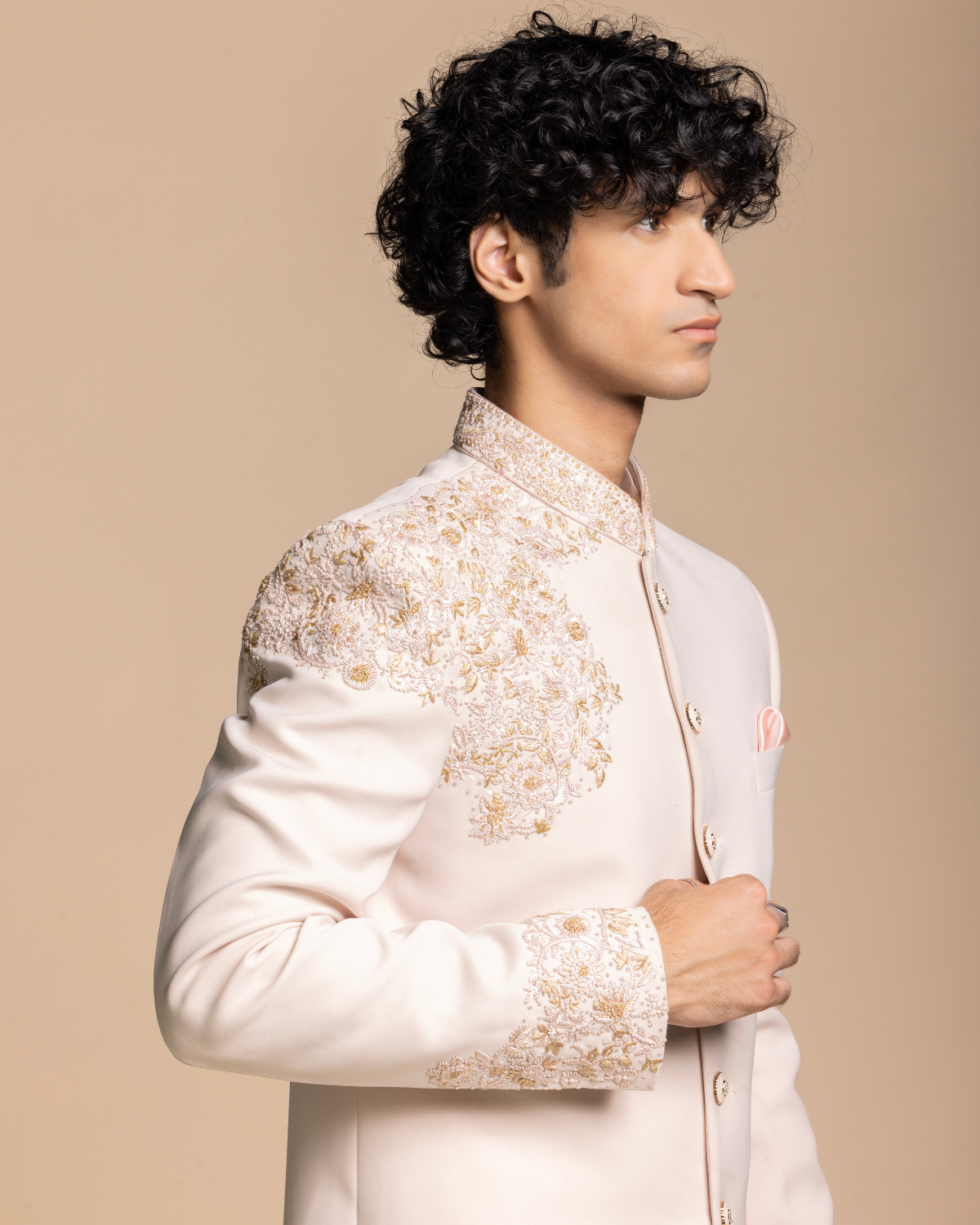 Ivory Regal Embroidered Indowestern Gargee