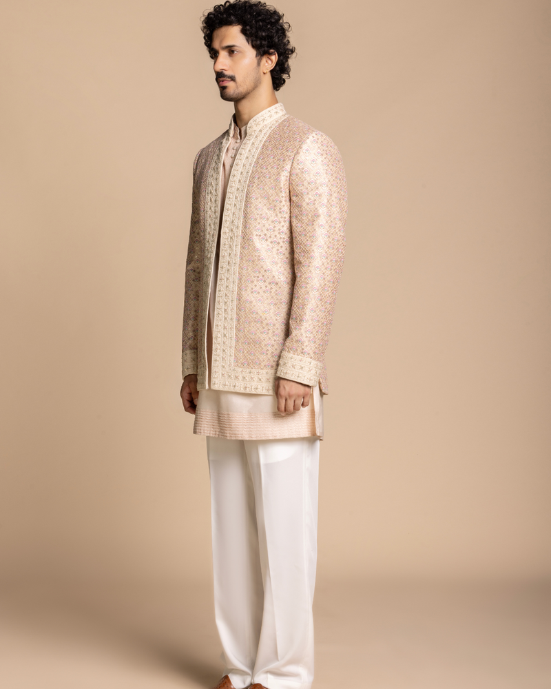 Blush Embroidered Shrug Set Gargee