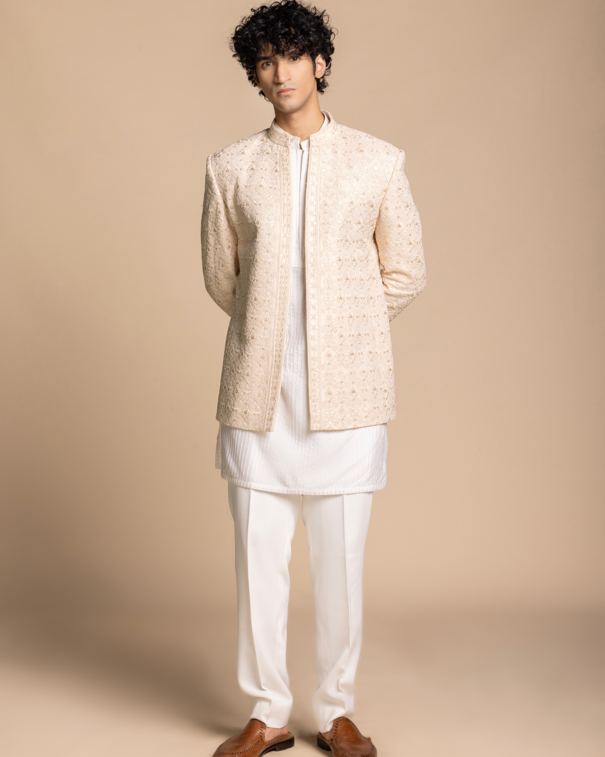 Ivory Sequined Shrug Set Gargee