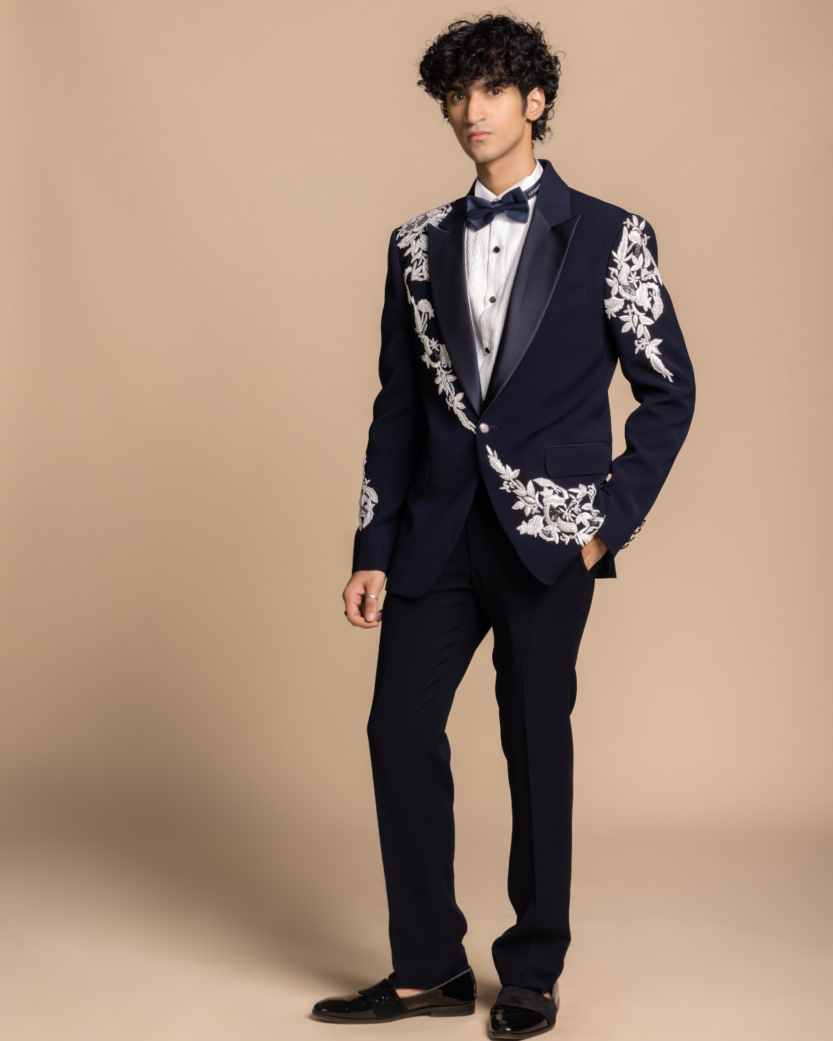Navy Floral Embroidered Tuxedo Gargee