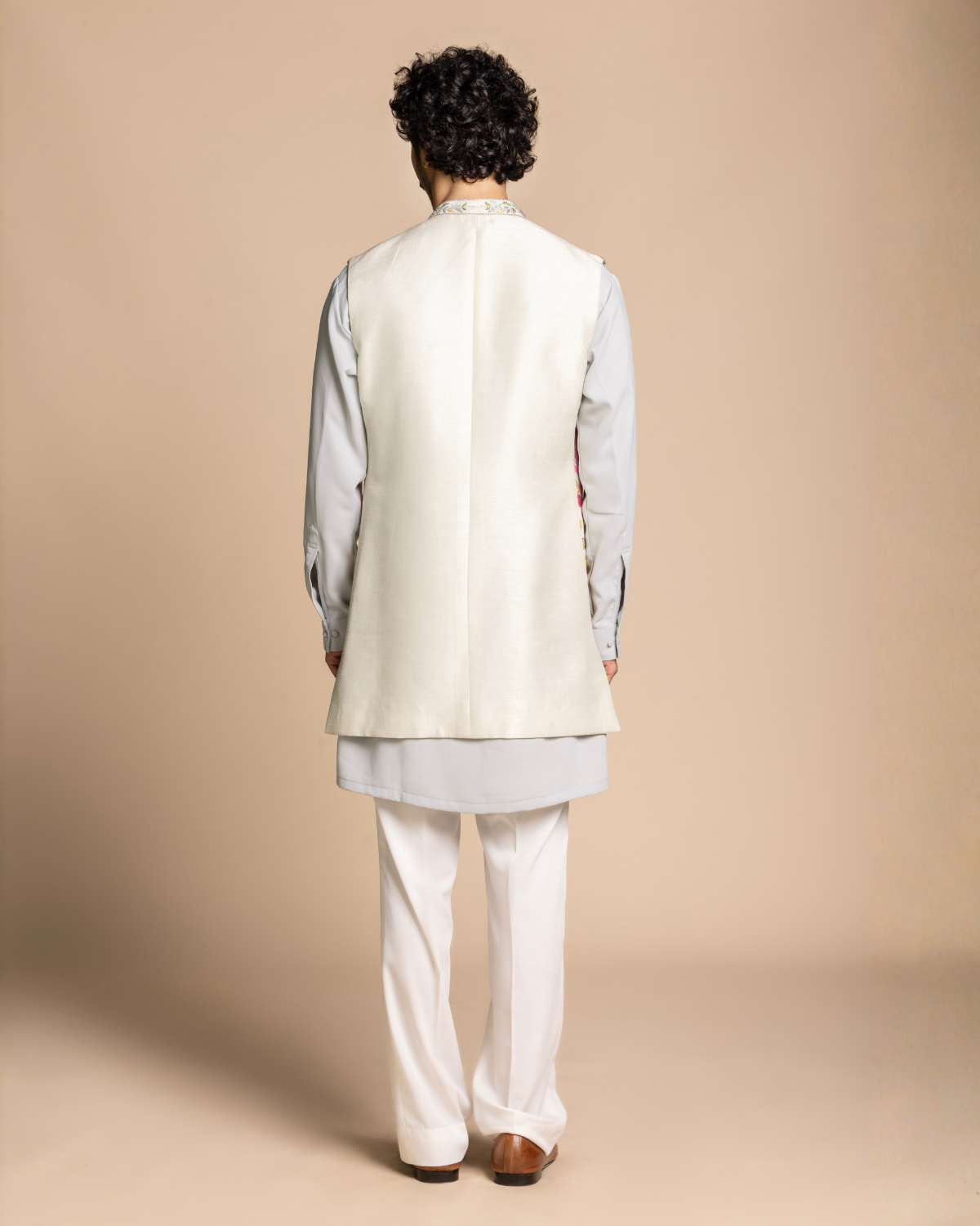 Powder Blue Embroidered Shrug Set Gargee