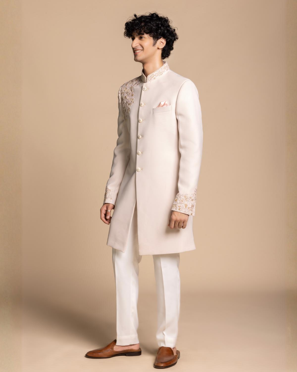 Ivory Regal Embroidered Indowestern Gargee