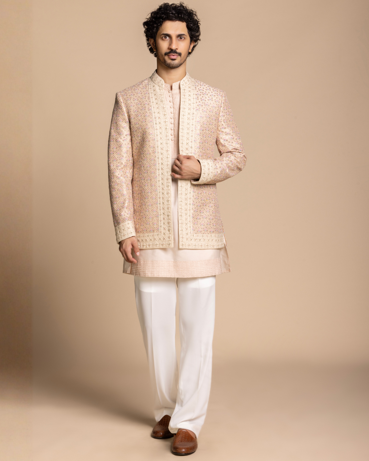 Blush Embroidered Shrug Set Gargee