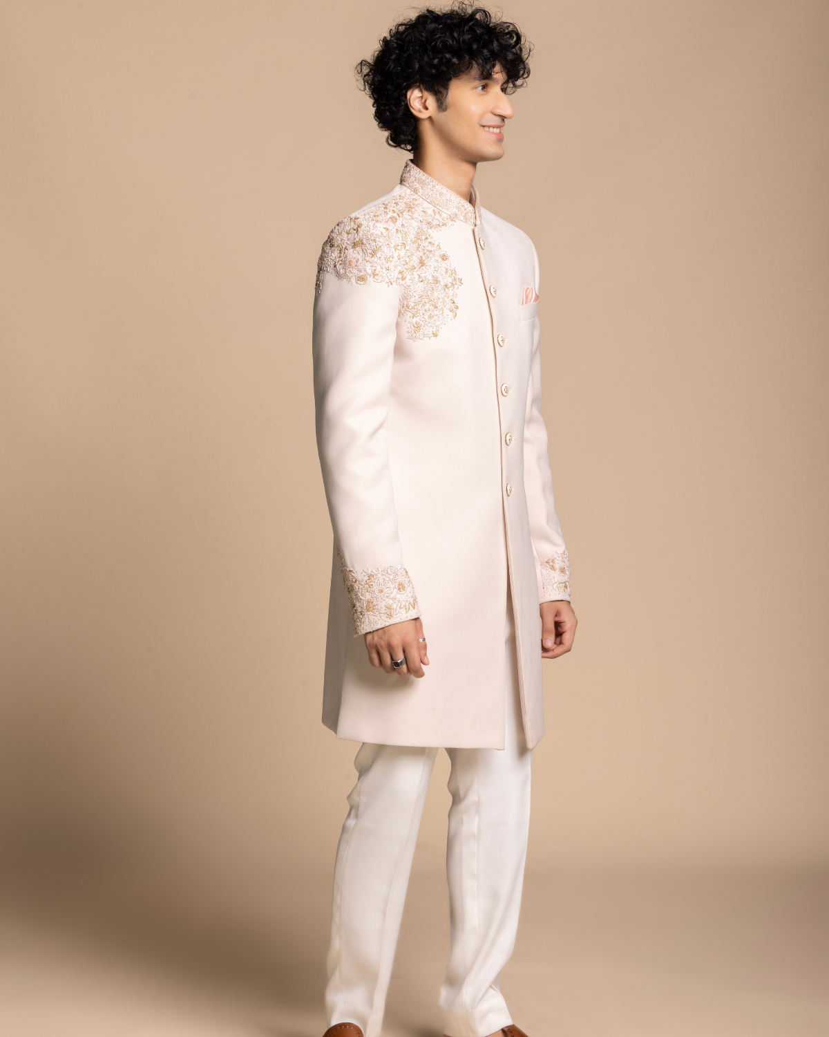 Ivory Regal Embroidered Indowestern Gargee