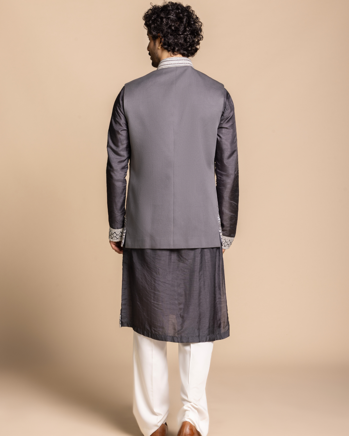 Slate Grey Embroidered Bundi Set Gargee