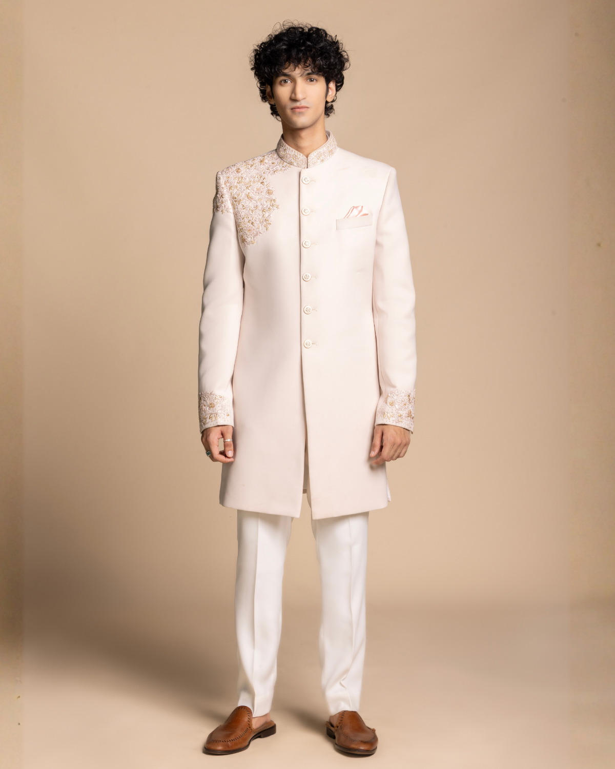 Ivory Regal Embroidered Indowestern Gargee
