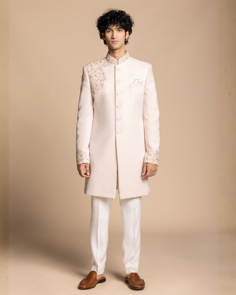 Ivory Regal Embroidered Indowestern Gargee