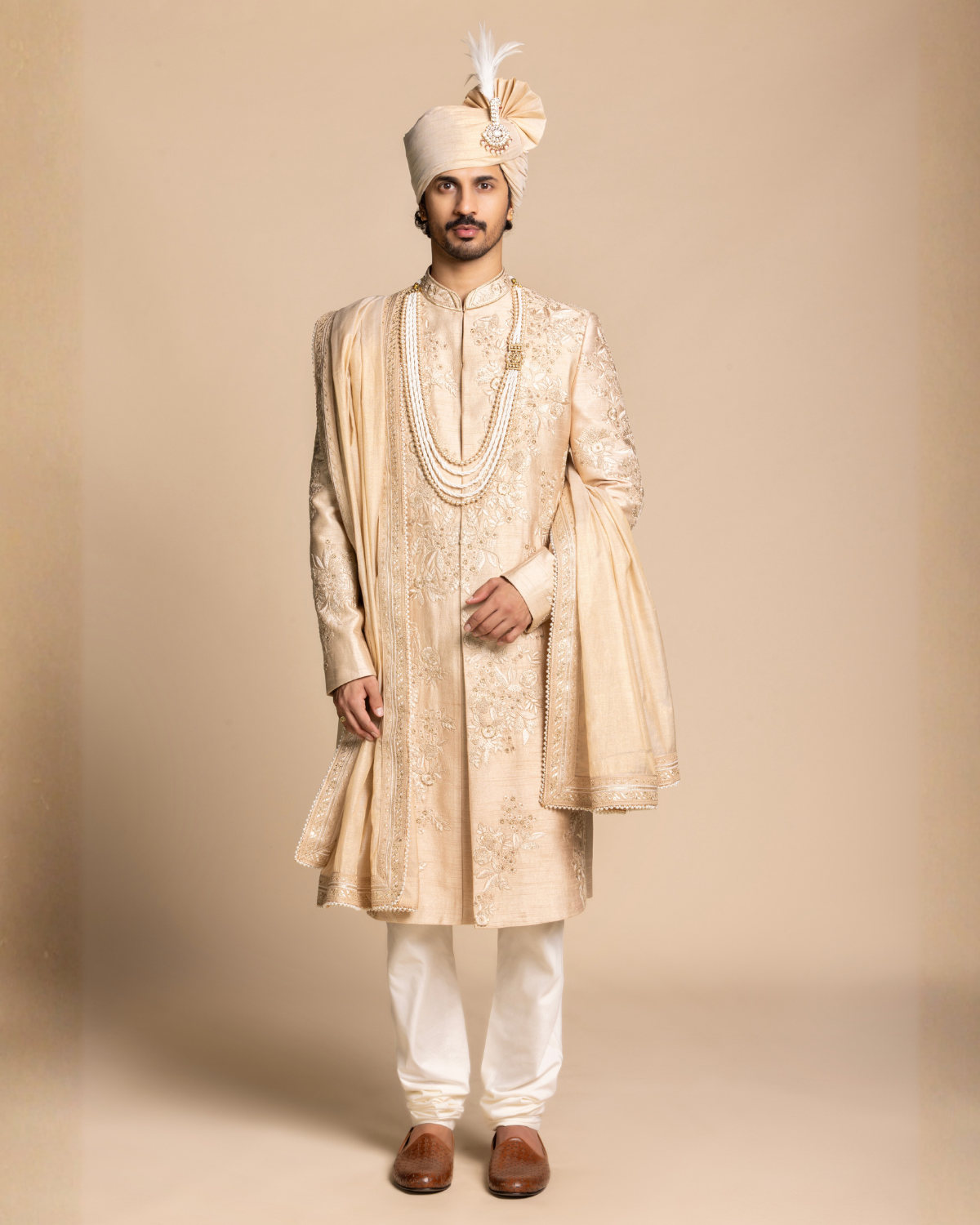 Champagne Floral Embroidered Sherwani Gargee