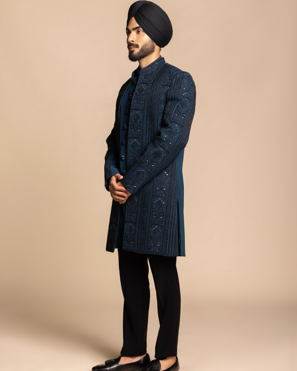 Deep Teal Layered Indo-Western Gargee