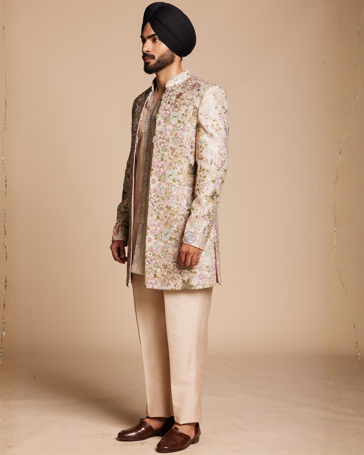 Blush Floral Embroidered Indowestern Gargee