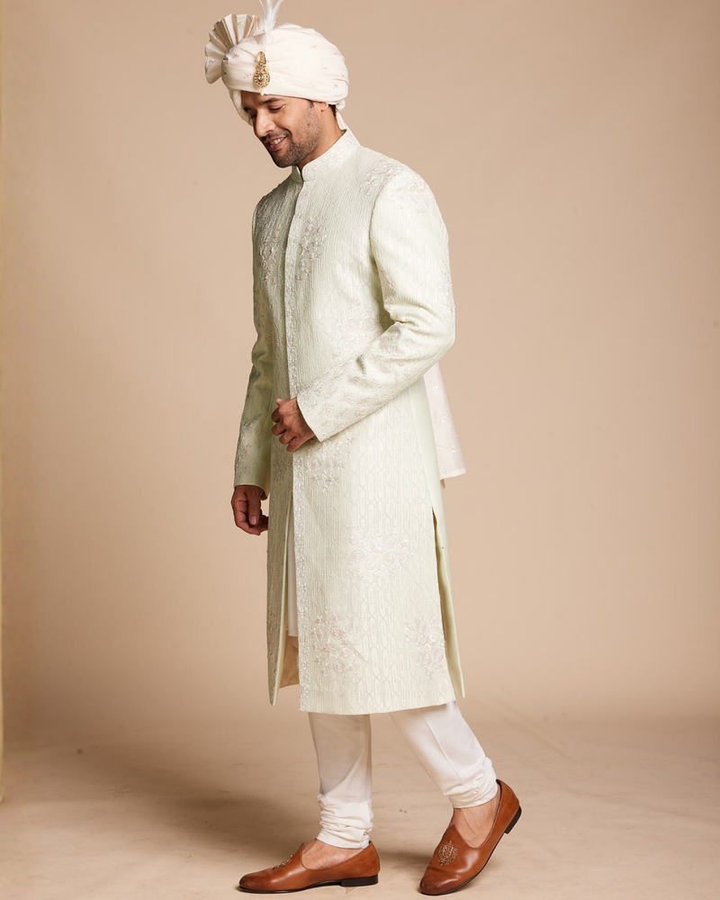Ivory  Embroidered Sherwani Gargee