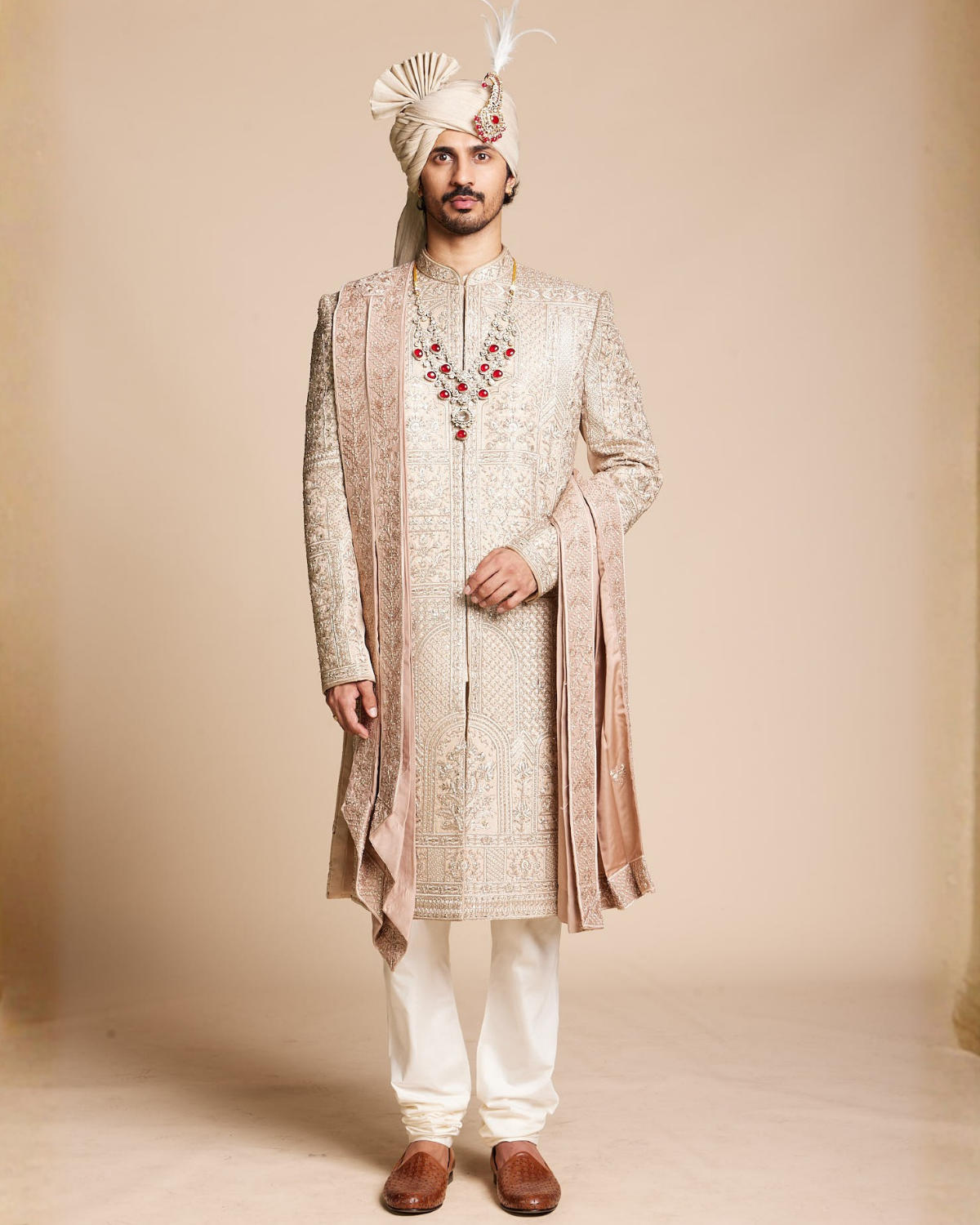 Champagne Floral Embroidered Sherwani Gargee