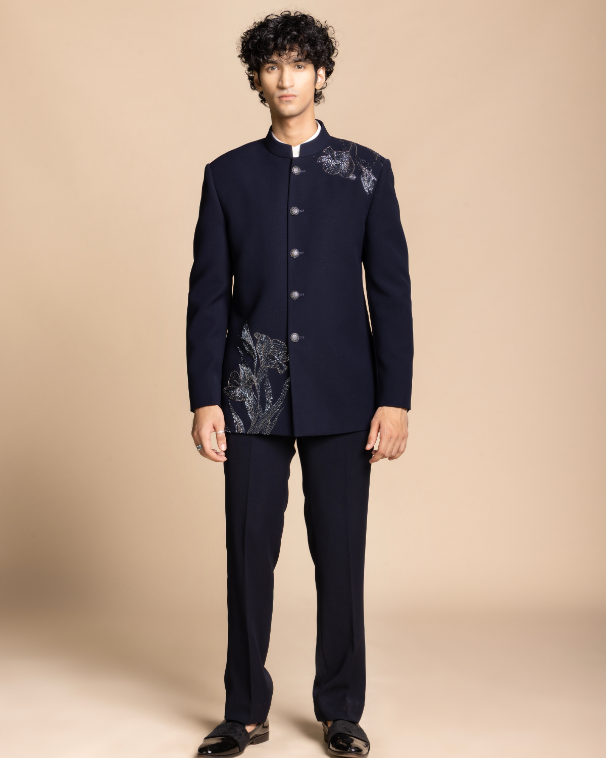 Navy Metallic Jodhpuri Set Gargee
