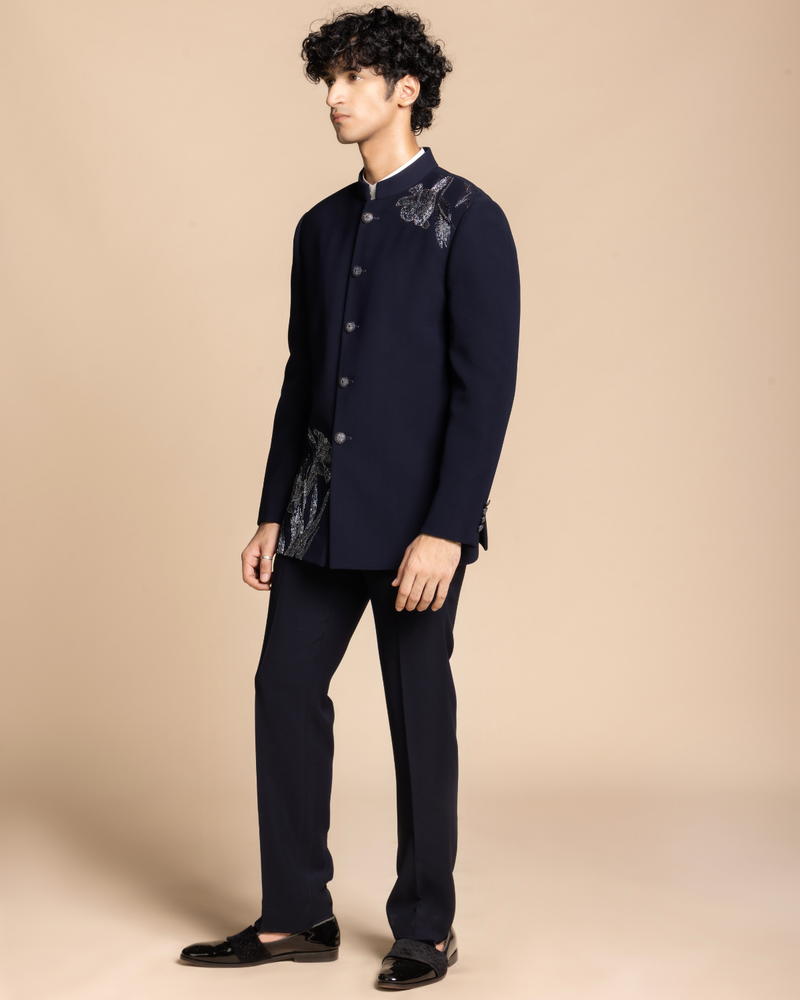 Navy Metallic Jodhpuri Set Gargee