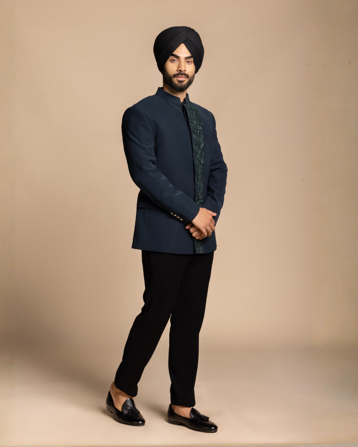 Deep Teal Placket Embroidery Jodhpuri Set Gargee