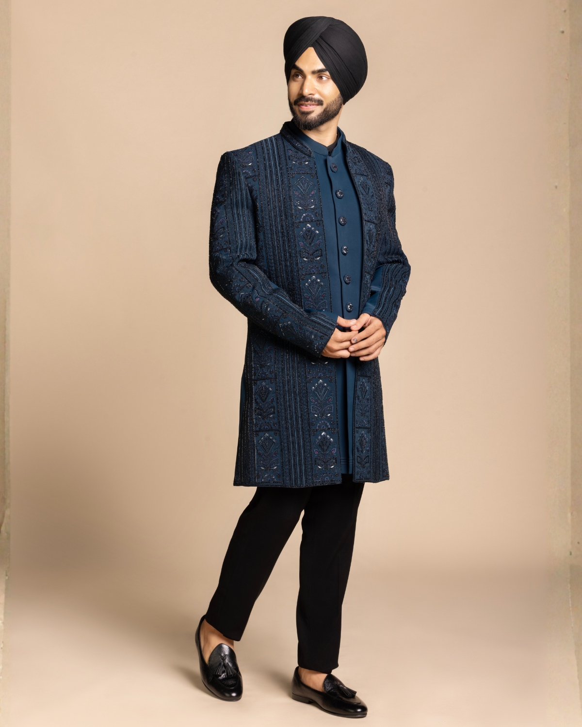 Deep Teal Layered Indo-Western Gargee